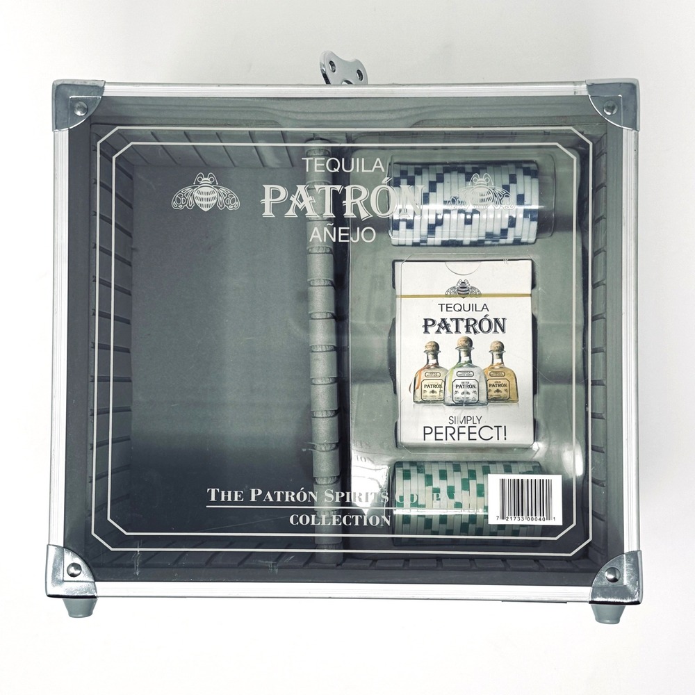 Tequila Patron Anejo Poker Set Aluminum Case Playing Cards Poker Chips Collector
